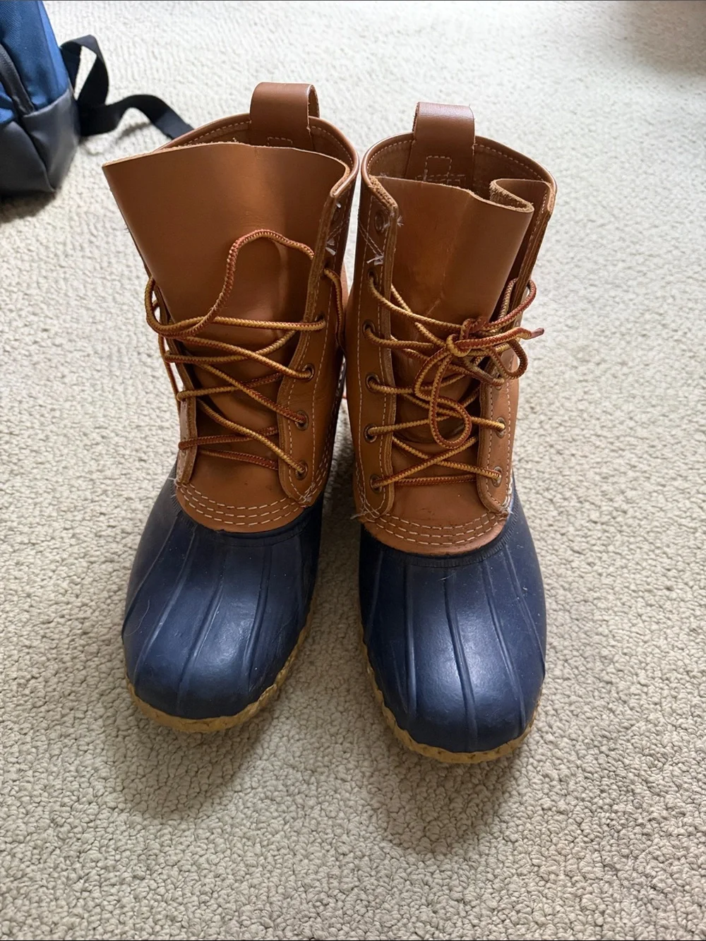 L.L. Bean Men's Brown Leather & Navy Waterproof Boots